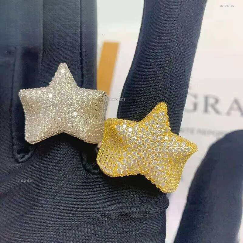 GRA Certificated Hip Hop Star Dia Custom Solid Back Men Sterling Sier Gold Plated Moissanite Ring