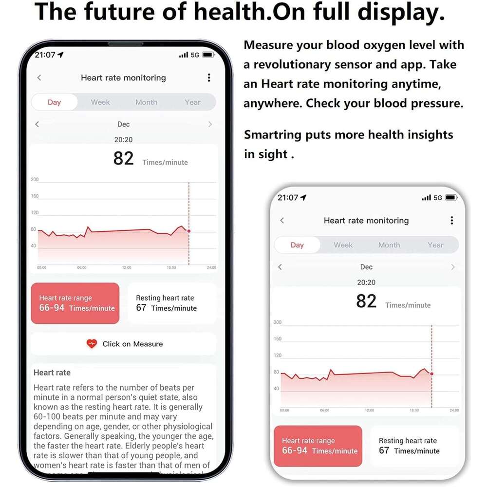 Smart Blood Pressure Monitor Health for Men Heart Rate Sleep Fiess Tracker Ring Gesture Control Pedometer Calories Step Counter Waterproof Compatible 