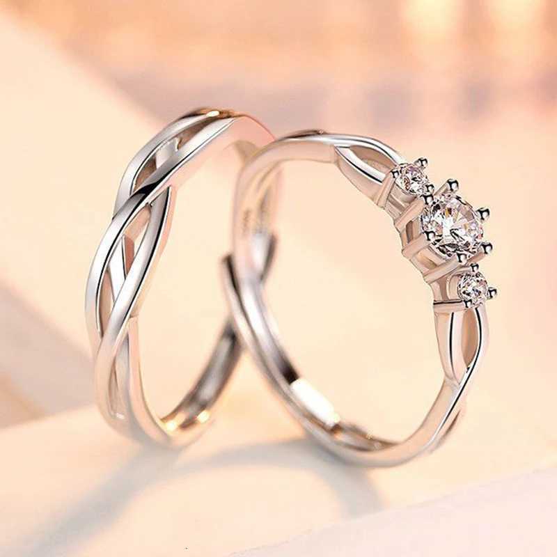 Highquality Couple Wedding Ring for Woman Men 2Pcs Love Heart Zircon Adjustable Rings Fashion Stainless Steel Engaged Jewelry W250911