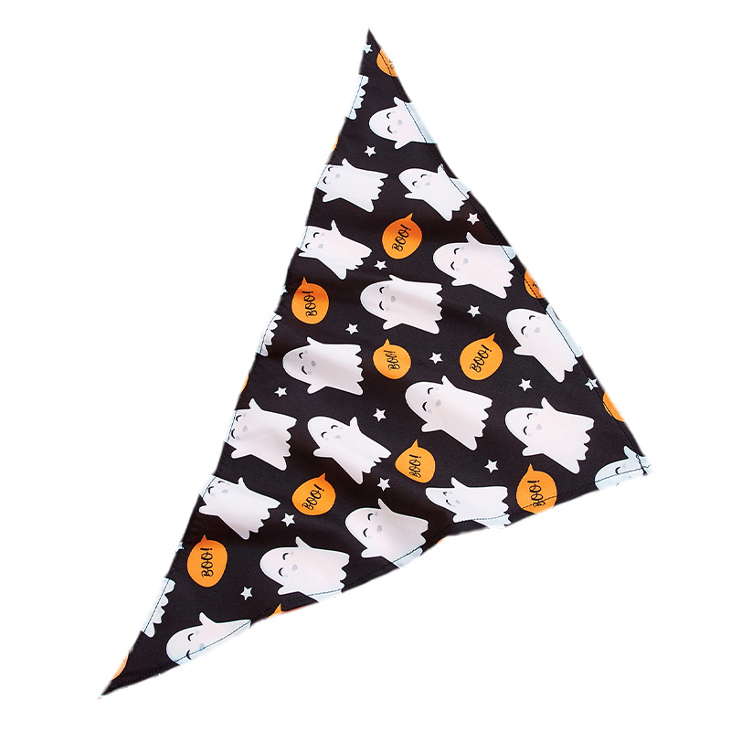 Halloween themed pet bib featuring a white ghost design