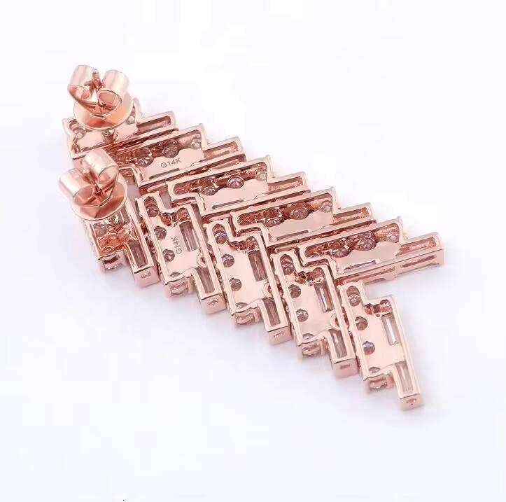 Women's Rose Gold Dangle Drop Earrings Baguette Round Moissanite Wedding Jewelry with Gift Box