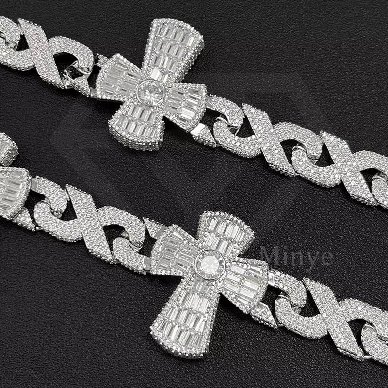 Customized Luxury Cuban Chain 925 Sterling Silver Iced Out Hiphop Jewelry VVS Moissanite Necklace Cross Cuban Link Chain