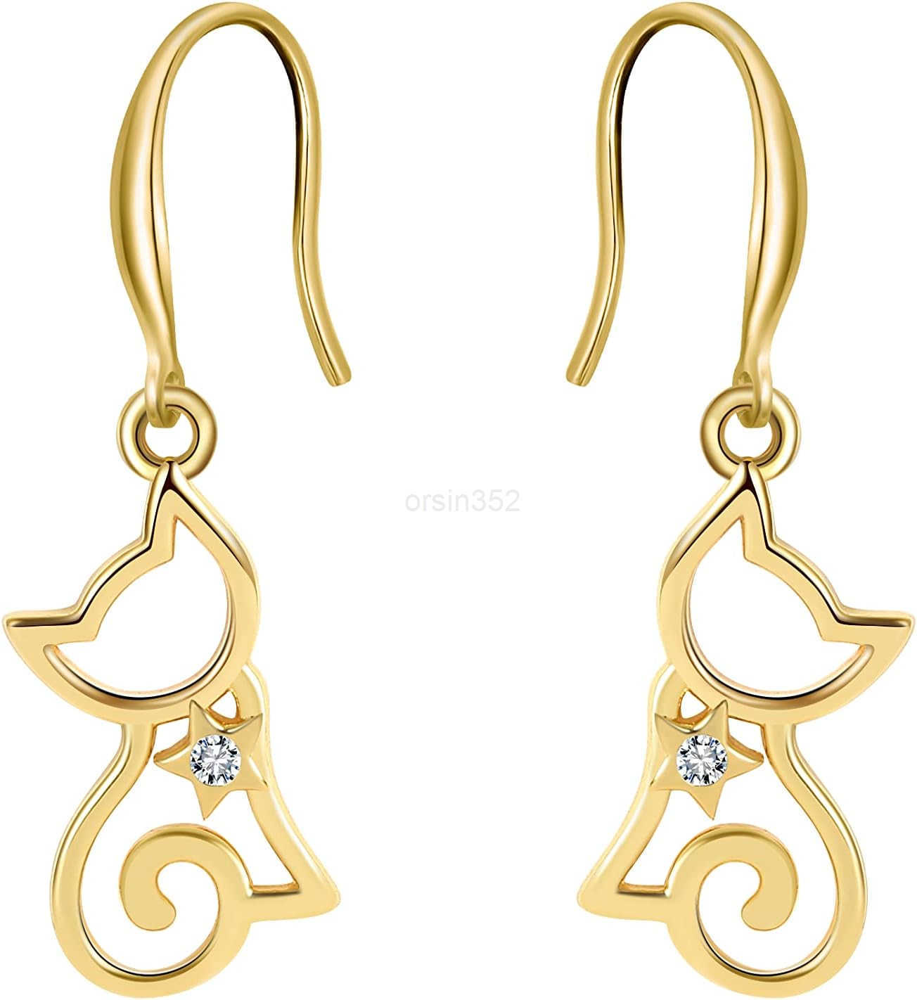 Dangle Earrings For Women by Ginger Lyne Clear Cubic Zirconia White Gold over Sterling Silver Pierced Kitty Ear Rings for Her Pet Lovers Fashion Jewel