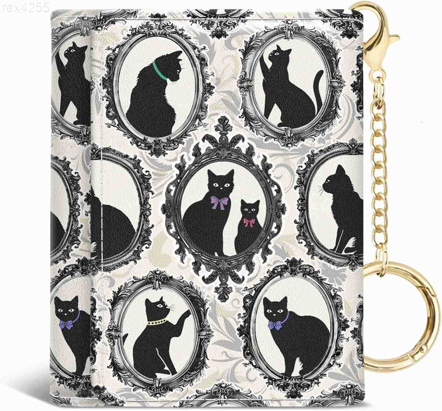 Vintage Black Cats Small Ladies Wallets Art Aesthetics Rfid Womens Wallet Slim Thin Trifold Woman Wallet Travel PU Leather Card Holder Wallet Mini Key