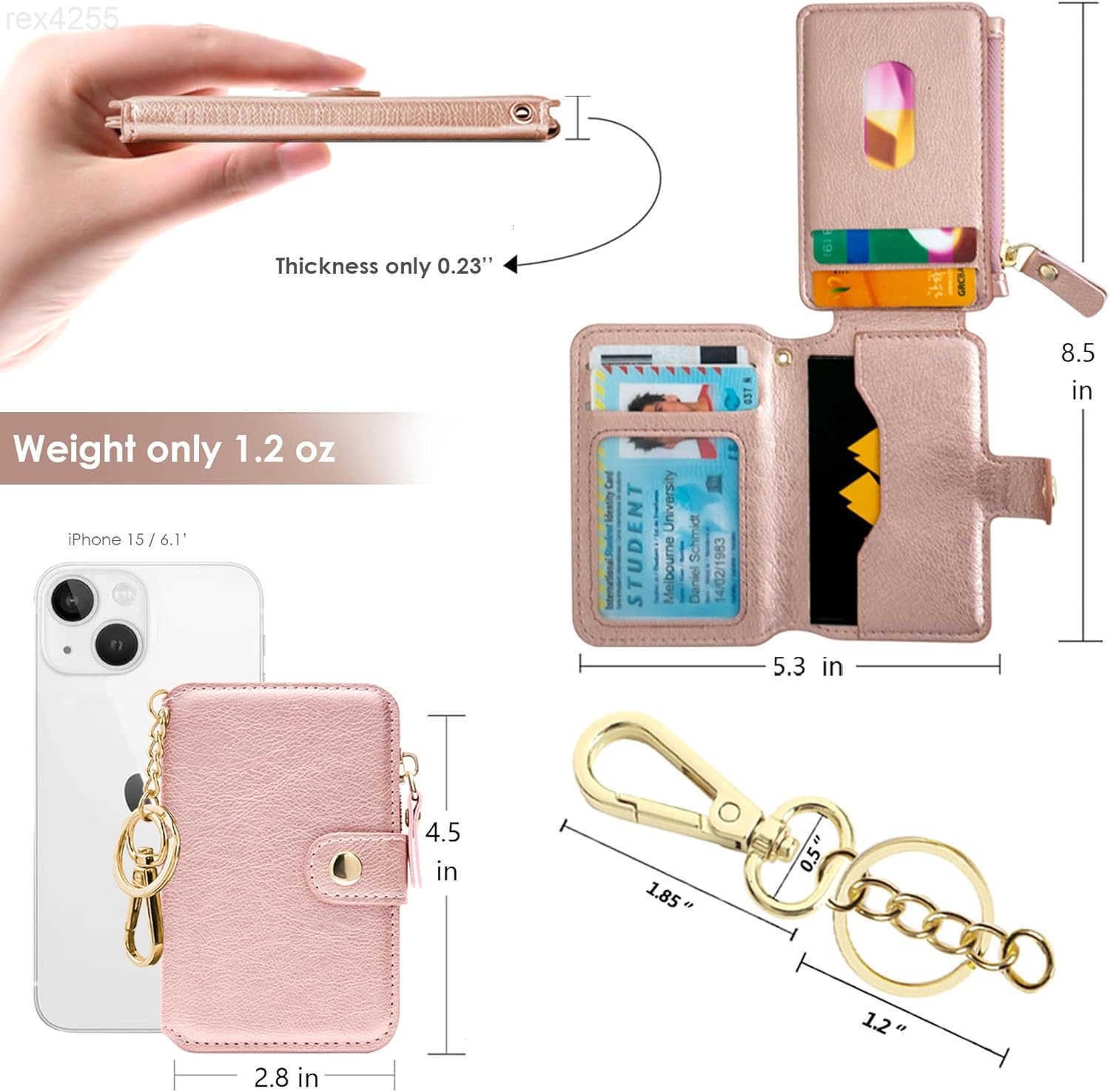 Keychain wallet Rfid Blocking Credit Card Holder Leather Zipper Card Case for WomenW250910