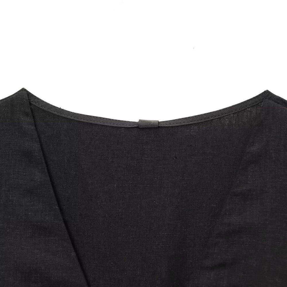DHEssentials INS2025 New French Style Pure Desire Little Chanel V-Neck Sleeveless Belted Linen Blend Mid-Length Dress