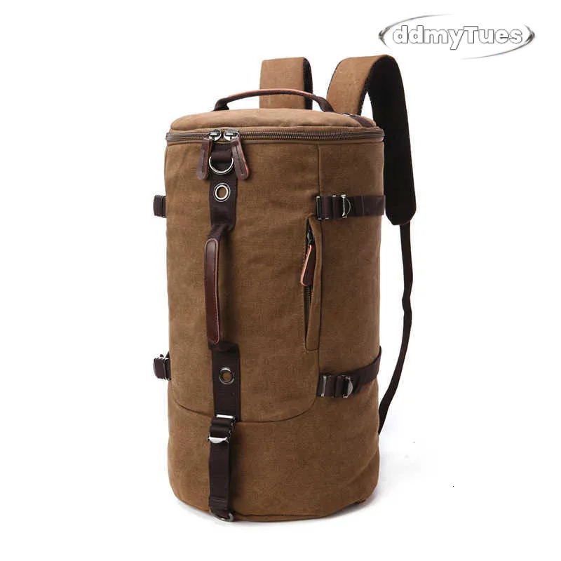 canvas cylinder large capacity double single shoulder portable messenger three-purpose bag men's Travel Backpack 240915 TUES