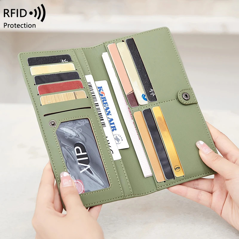 RFID Blocking UltraThin Wallet for Women MultiCard Check Credit Card Bag Multifunctional Zipper Buckle Long Fashion wallet250906