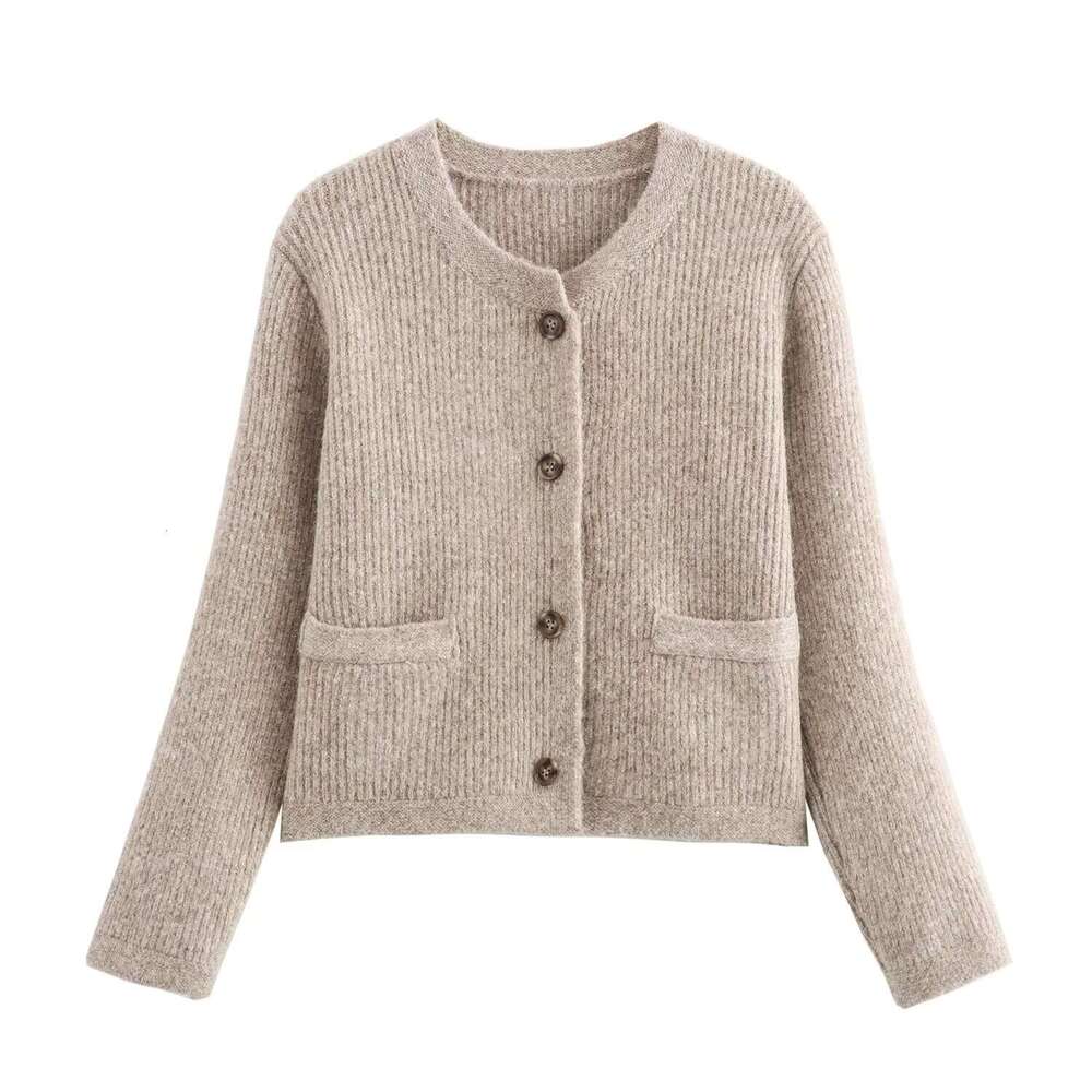 DHEssentials 2025 Autumn New French Style Soft Comfortable Round Neck Casual Long Sleeve Knitted Jacket
