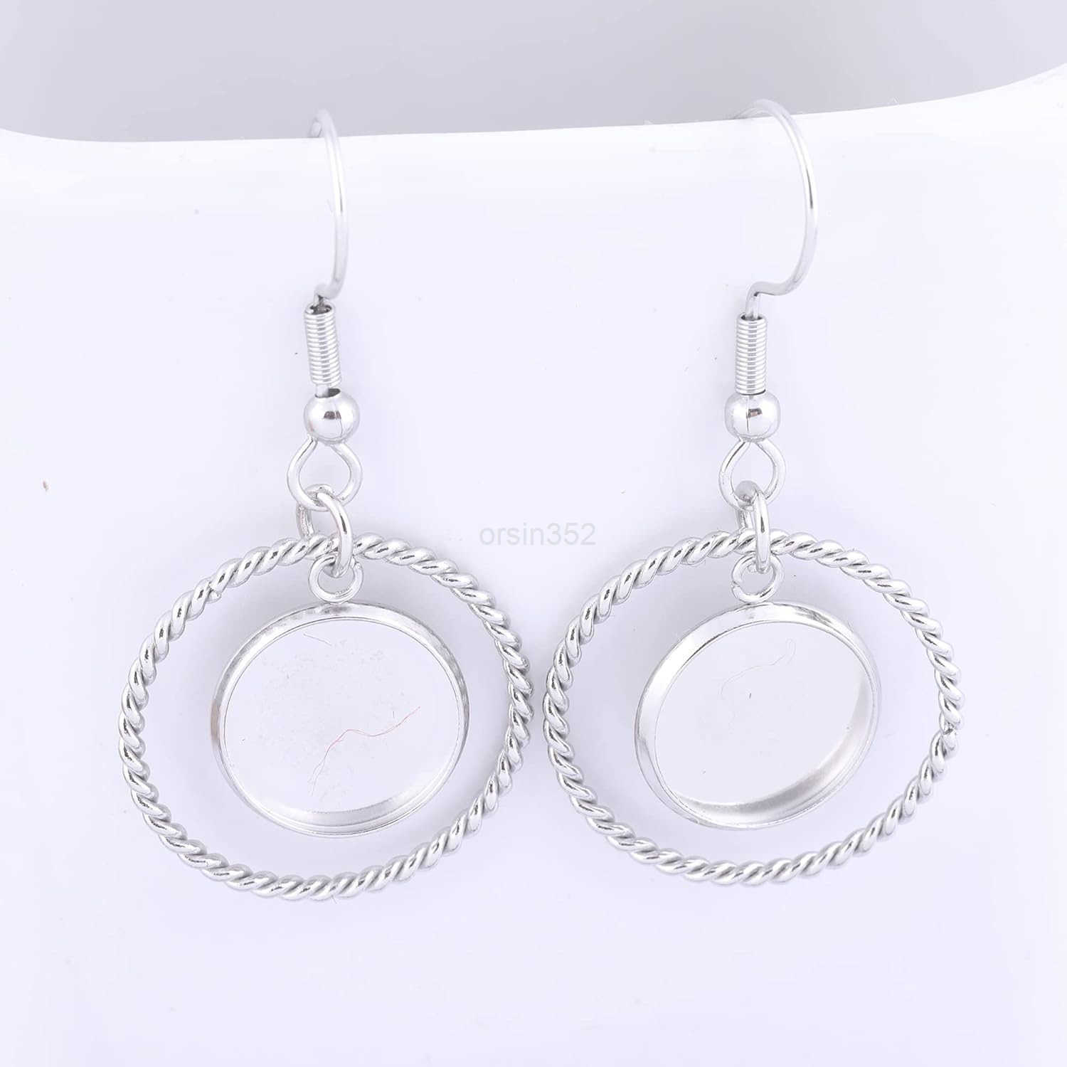 20pcs 12mm Cabochon Earring Setting Tray Blanks with Hoop Charms DIY Bezels for Earrings Making SuppliesW250911