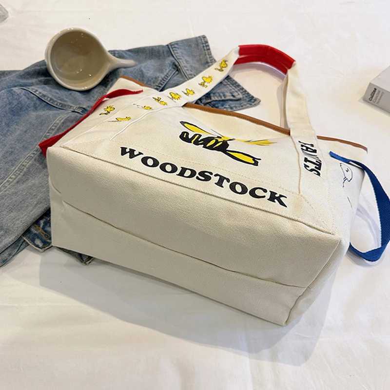 Cartoon Large Capacity Canvas Bag Student Handbag Shoulder Bag Cute Print Tote Bag W250911