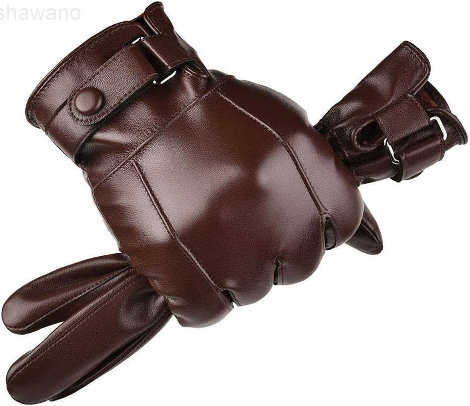 Mens Winter Autumn Black Brown Smooth PU Leather Plus Thick Velvet Touch Screen GlovesW250911