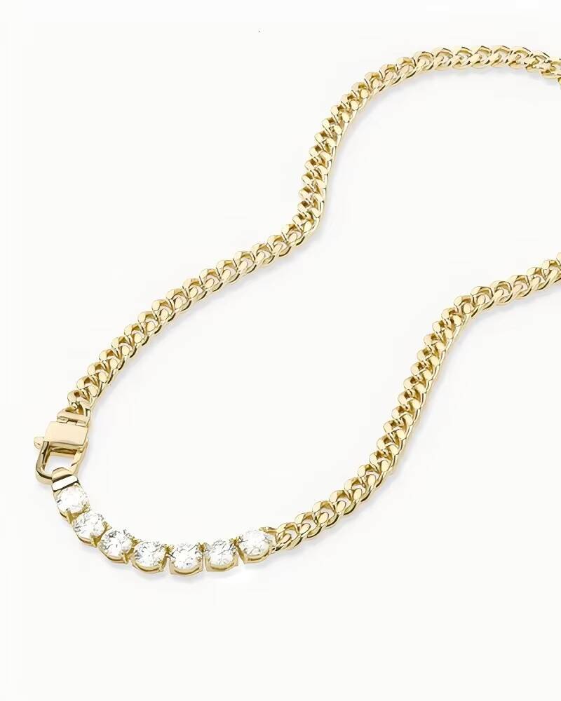 Wholesale Fashion 18K14K Gold Plated Zircon Necklace Mens and Womens Cuban Chain Link Made of Brass