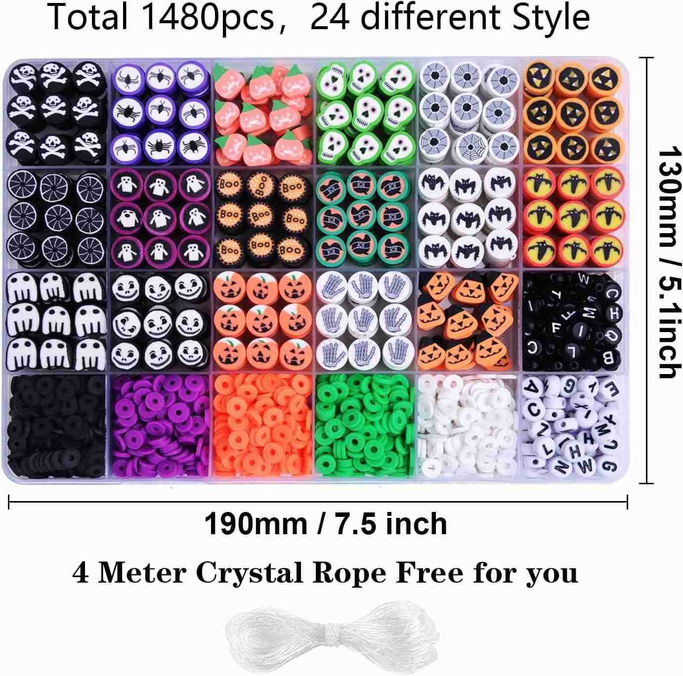 1480pcs Halloween Polymer Clay Beads Charms Friendship Necklace Earring Jewelry Making kit Accessories for Arts Crafts DIY Birthday Gifts for Women Gi