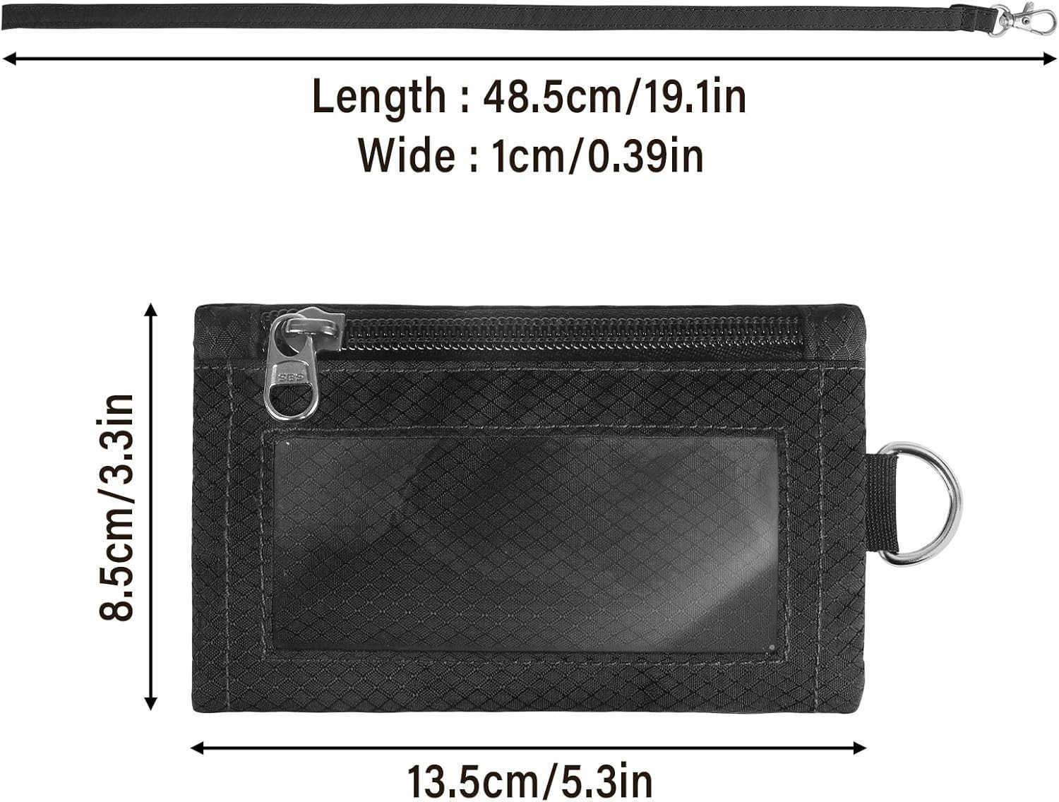 RFID Blocking Wallet Minimalist Wallet for Men Small Wallet for Women with Lanyard Keychain ID Holder Zipper for Cards Coins Travel Waterresistant Bla