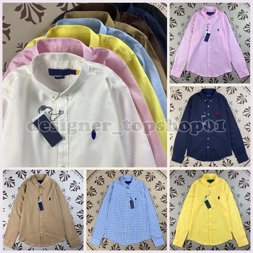 designer button up shirt Little horse Mens Cotton linen polo shirt dress womens shirt Candy classical shirt stripes Long Sleeve Business checks Leisure polo shirt