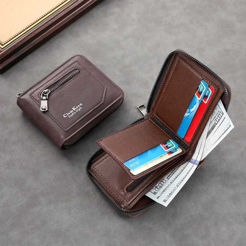 Vintage Mens PU Leather Short Wallet Retro Zipper ID Holder RFIDBlocking Essentials for Daily Commute Travel W250911
