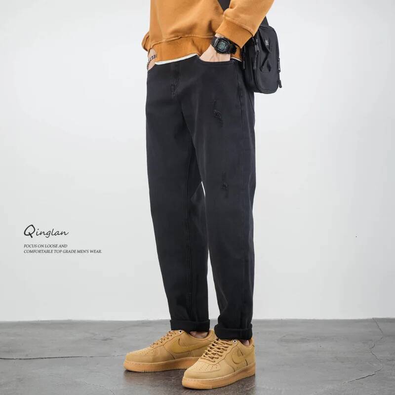 Black Jeans Men Loose Straight Casual Plus Size Autumn Tapered Stretch Pants Fall Winter Korean Style High Street Trousers