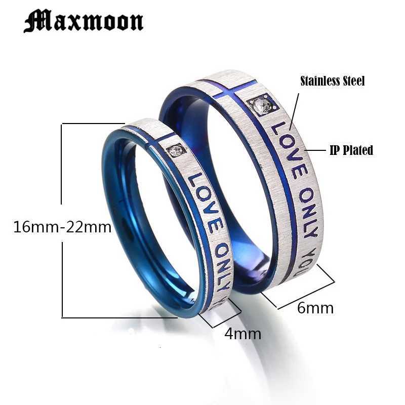 Maxmoon Couple Wedding Band Ring Stainless Steel CZ Stone Anniversary Engagement Promise Ring for Women Men W250911