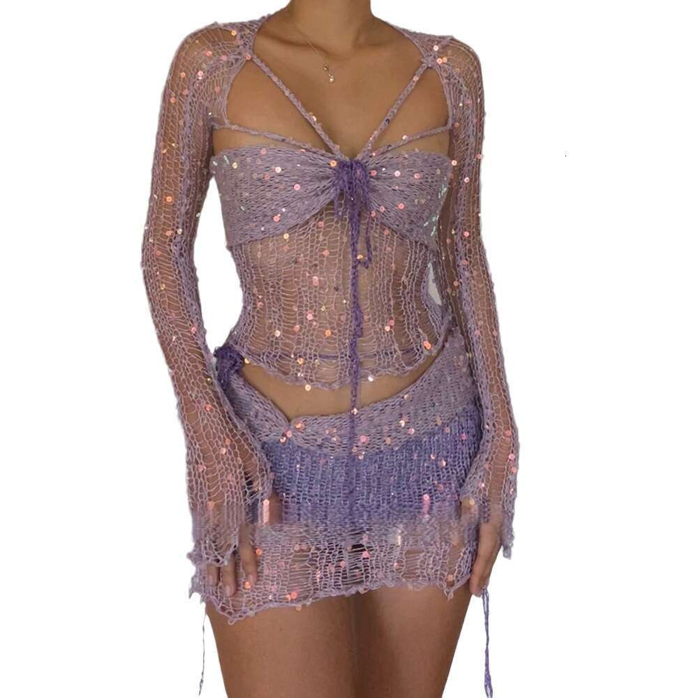 European and American Women's New Pearl Knitted Sweater Three-Piece Set, 2025 Versatile Trendy Clothing Ins