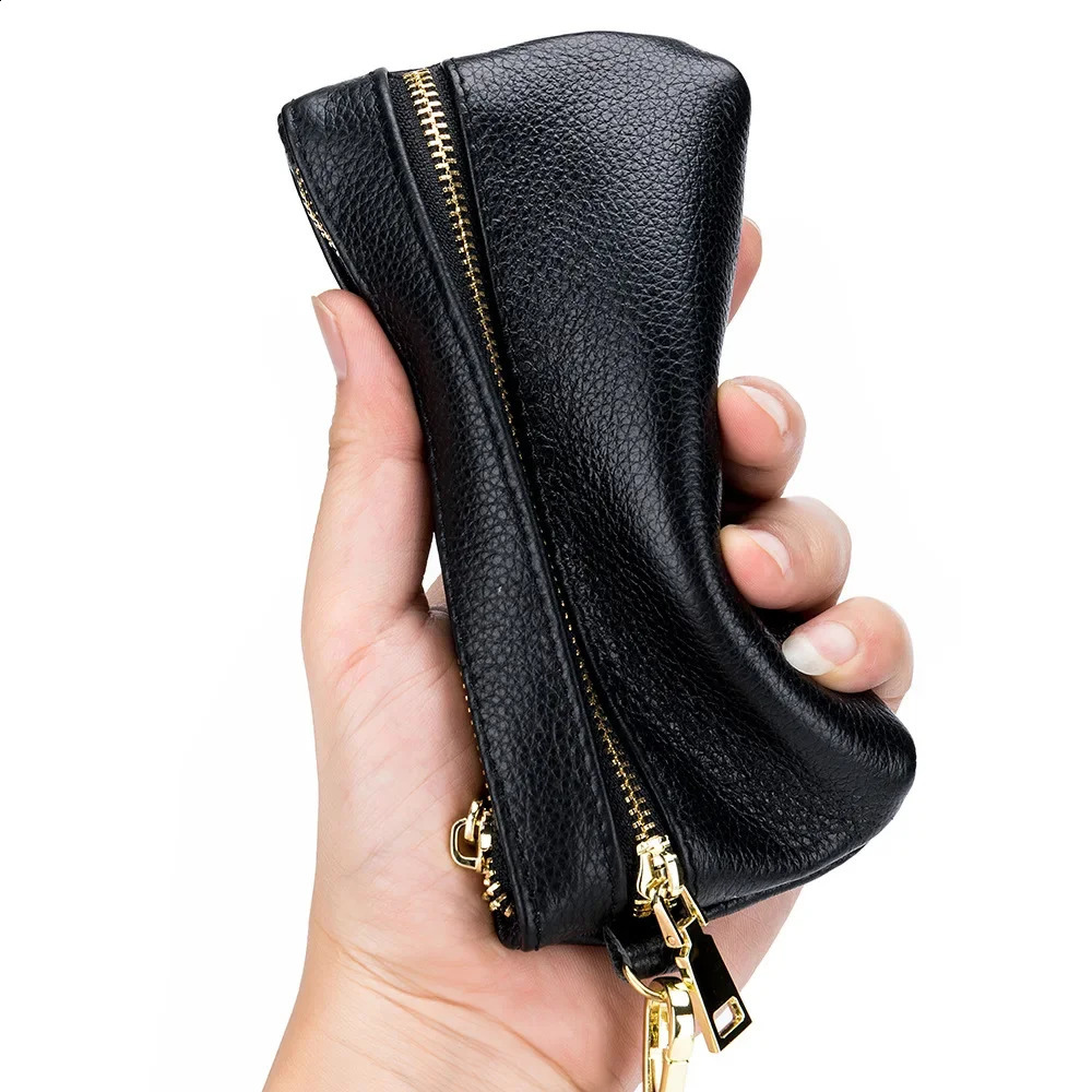 Womens Wallets Ladies Small Genuine Leather Zipper Purses Large Capacity Cowhide Money Bag with Wrist Strap Coin Card Holders250906