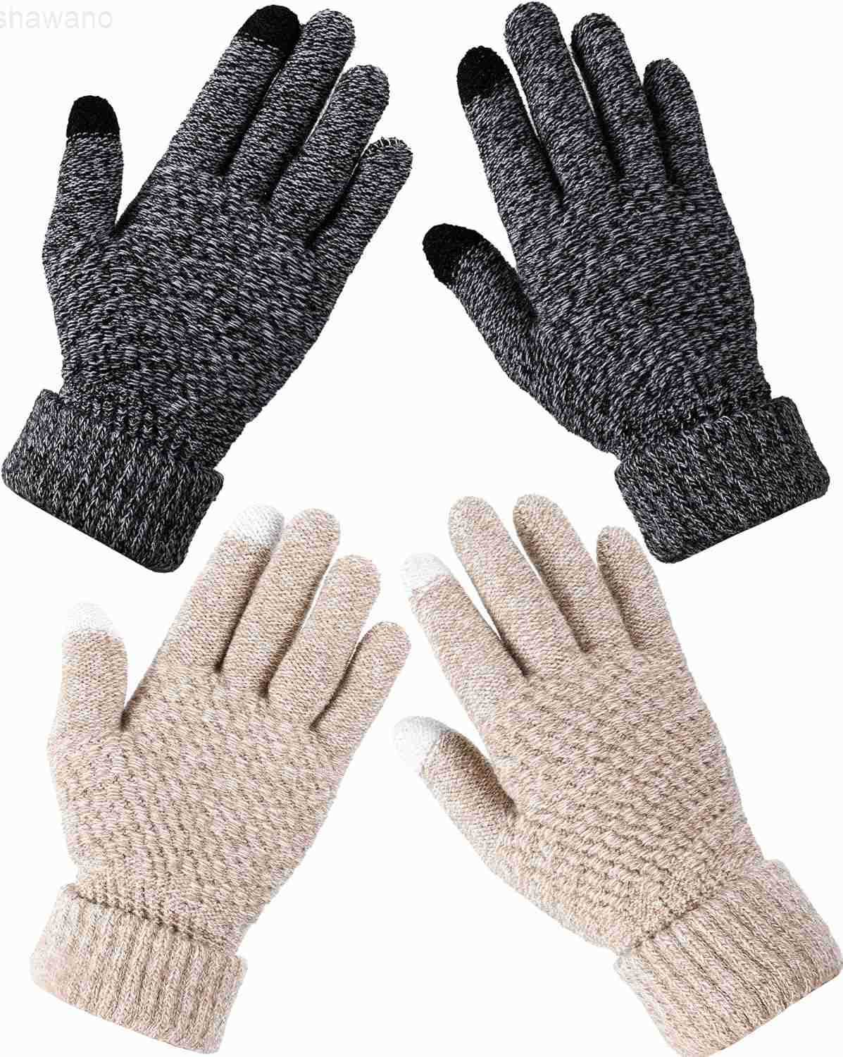 2 Pairs Womens Winter Touch Screen Gloves Soft Warm Fleece Lined Knit Elastic Cuff Winter Texting GlovesW250911