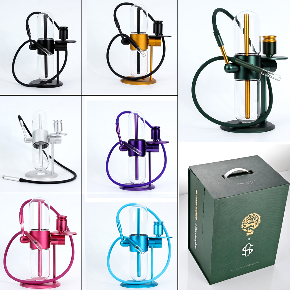 Rotating Aluminum Alloy Gravity Water Bongs With 360 Degree SANDGLAS Glass Gravity Bong Hookah Shisha Set Smoking Accessories