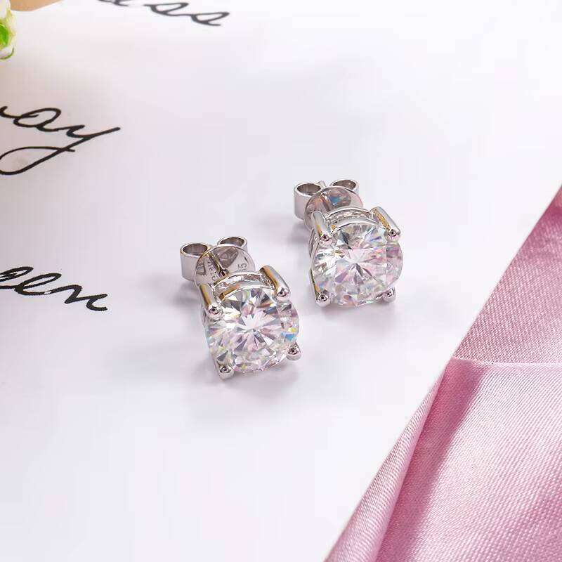 Drop Ship Sier/10k/14k/ Gold 0.5ct Moissanite and Lab Dia Fine Stud Earrings Jewelry Women