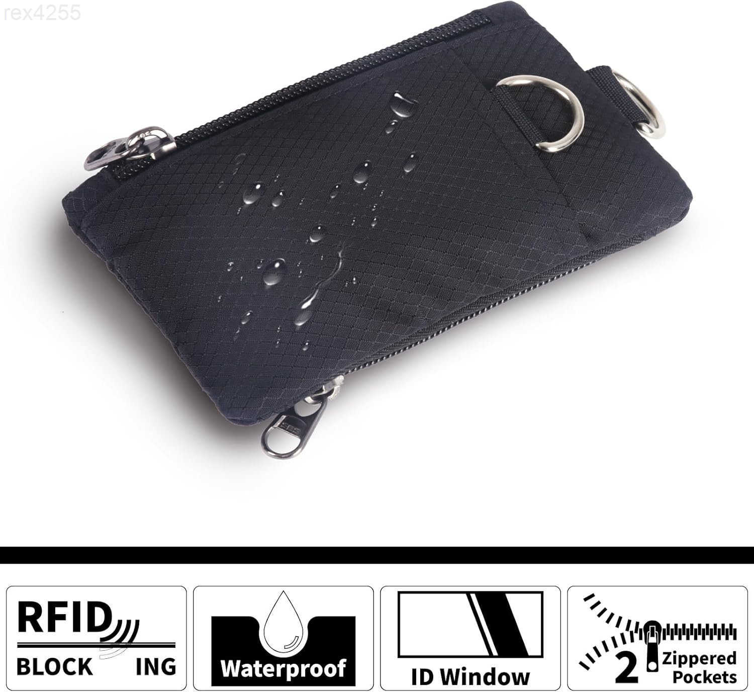 RFID Blocking Wallet Minimalist Wallet for Men Small Wallet for Women with Lanyard Keychain ID Holder Zipper for Cards Coins Travel Waterresistant Bla