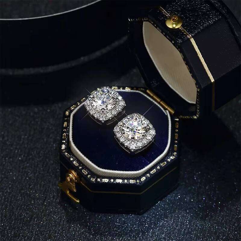 1CT 2CT Ear Studs Earring Pass Dia Test Moissanite Stud Earrings for Women Sterling Sier Jewelry