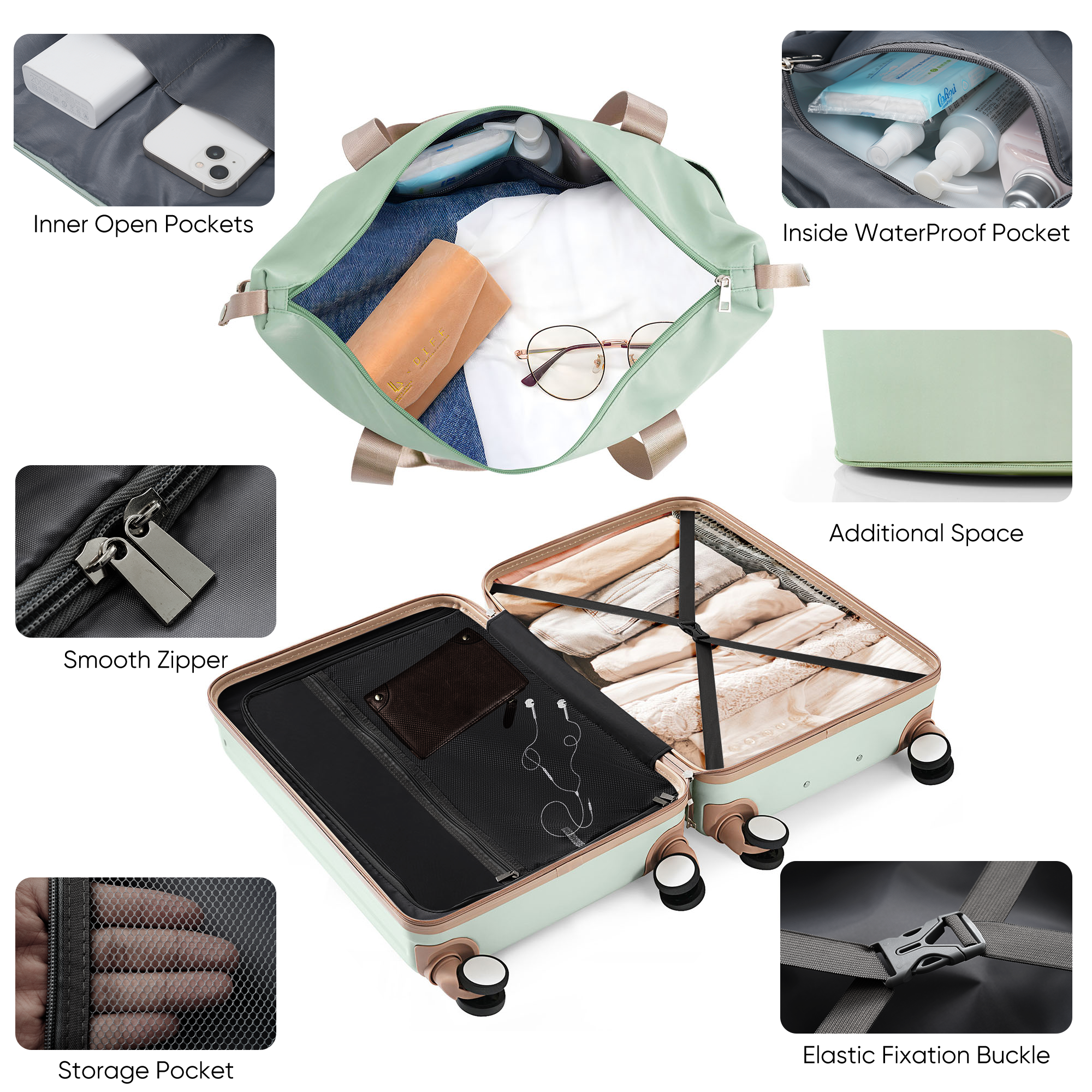 Luggage Set 4 with USB Charging Ports - 20in Carry-On (Front-Opening for Laptop) 28in Suitcase with TSA Lock Travel Duffel Bag Wet-Dry Toiletry Bag