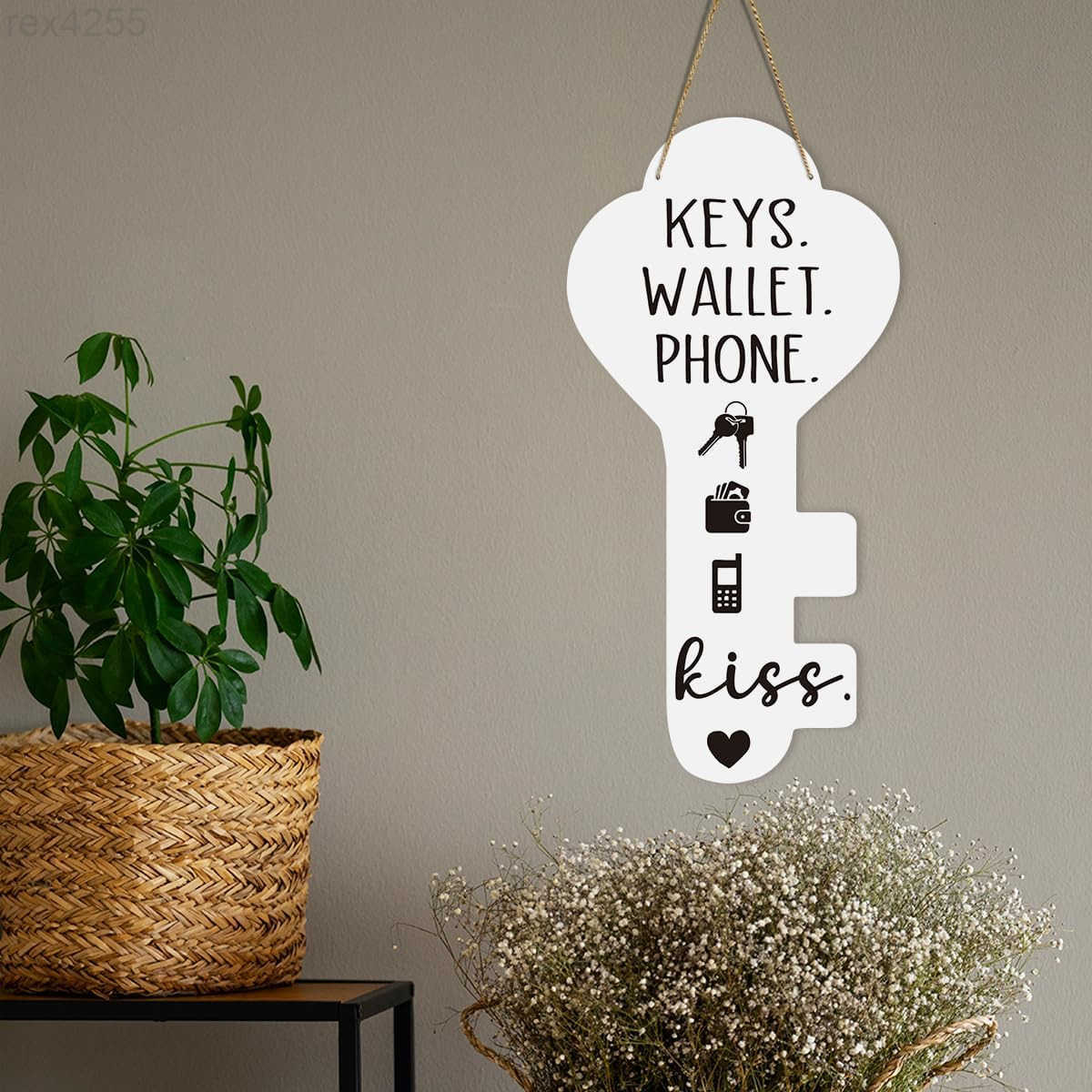 Keys Wallet Phone Kiss Sign Foyer Decor for Entryway Key Shape Hanging Wooden SignW250911