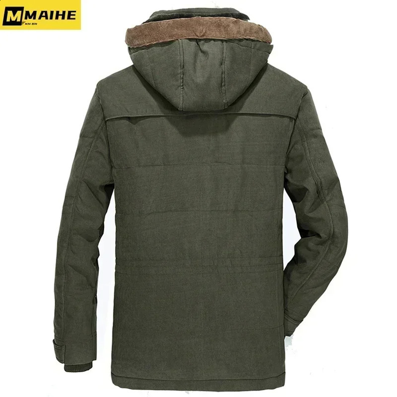 Mens Winter Thicken Cotton Snow Ski Hiking Jacket Warm Middle Aged Army Green Work Coat With Removable Hood Parkas Men Clothing 250911