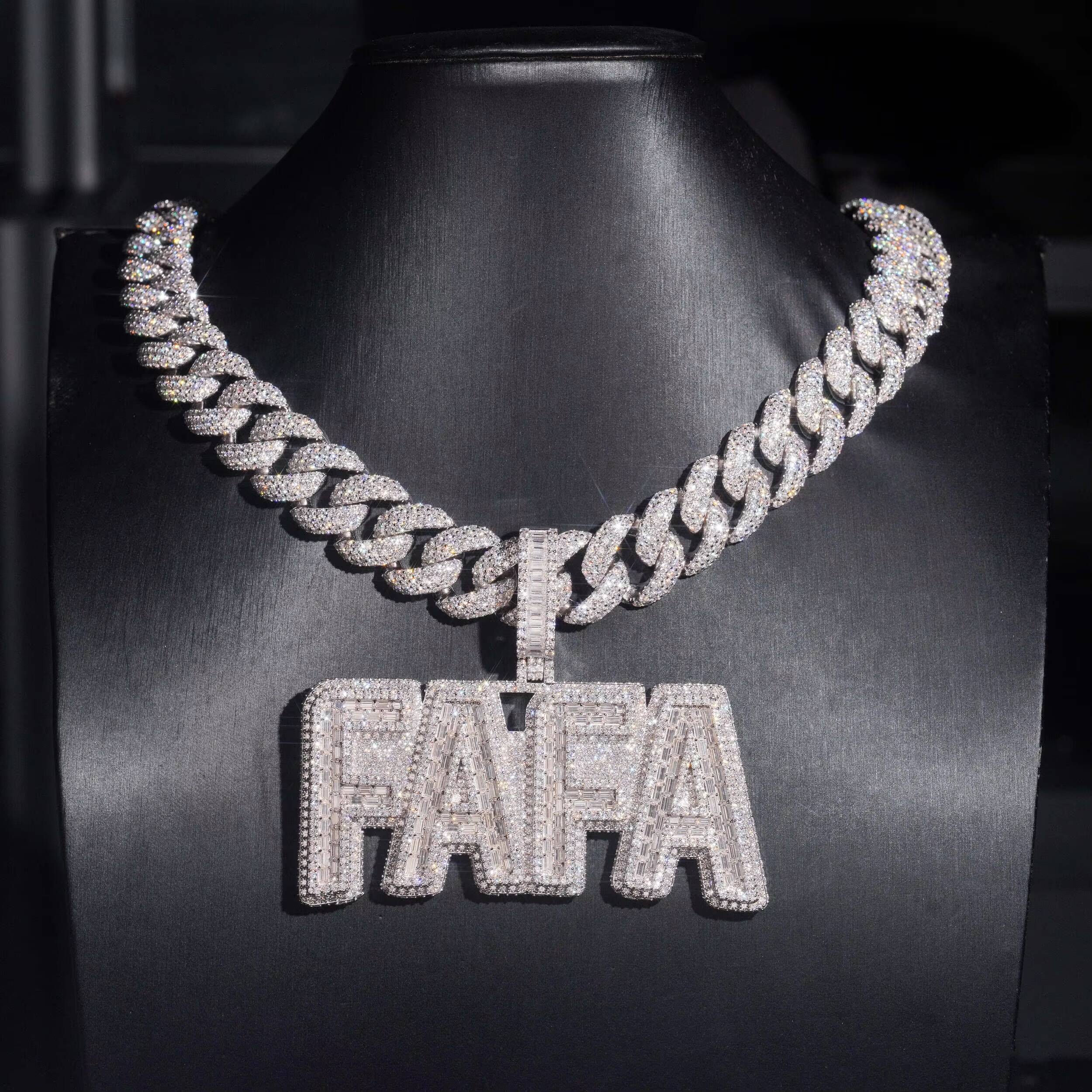 35Inch Width Iced Out Jewelry Moissanite Baguette Cut Letter Initial Pendant 925 Silver Moissanite Diamond Pendant