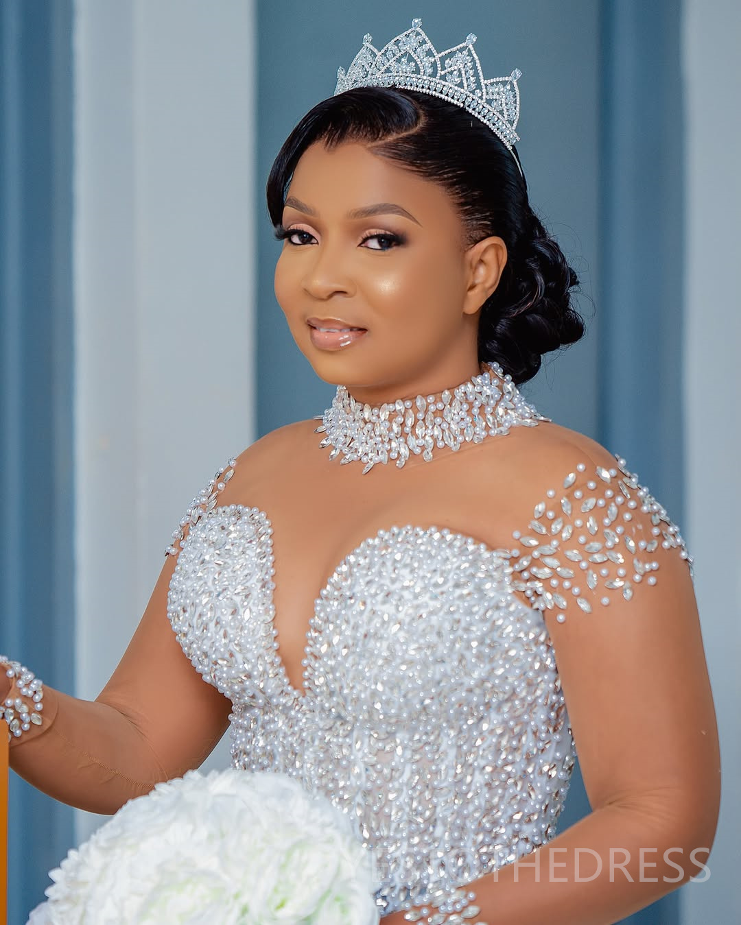 2025 Plus Size Aso Ebi Wedding Dress Bridal Gowns For Bride Mermaid High Neck Illusion Beaded Lace Pearls Ruffles Tiers Rhinestones Wedding Gowns For 