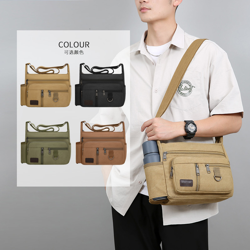 Large Capacity Luxury Bag Men S Canvas Free Shipping Bag Cross Border New Simple Casual Shoulder Designer Bag Bag Water Bottle Storage Commuting Trave