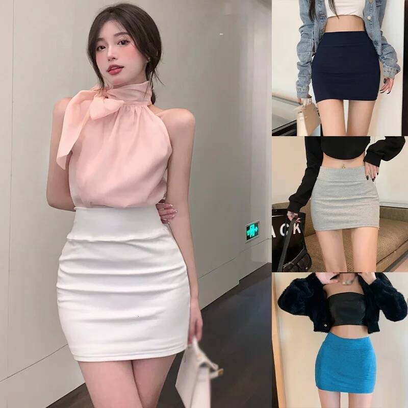 Versatile Korean Skirt Y2K Solid Color Thin High Waist vintage Sexy Slim All-match Short Skirts dongdumaoyi