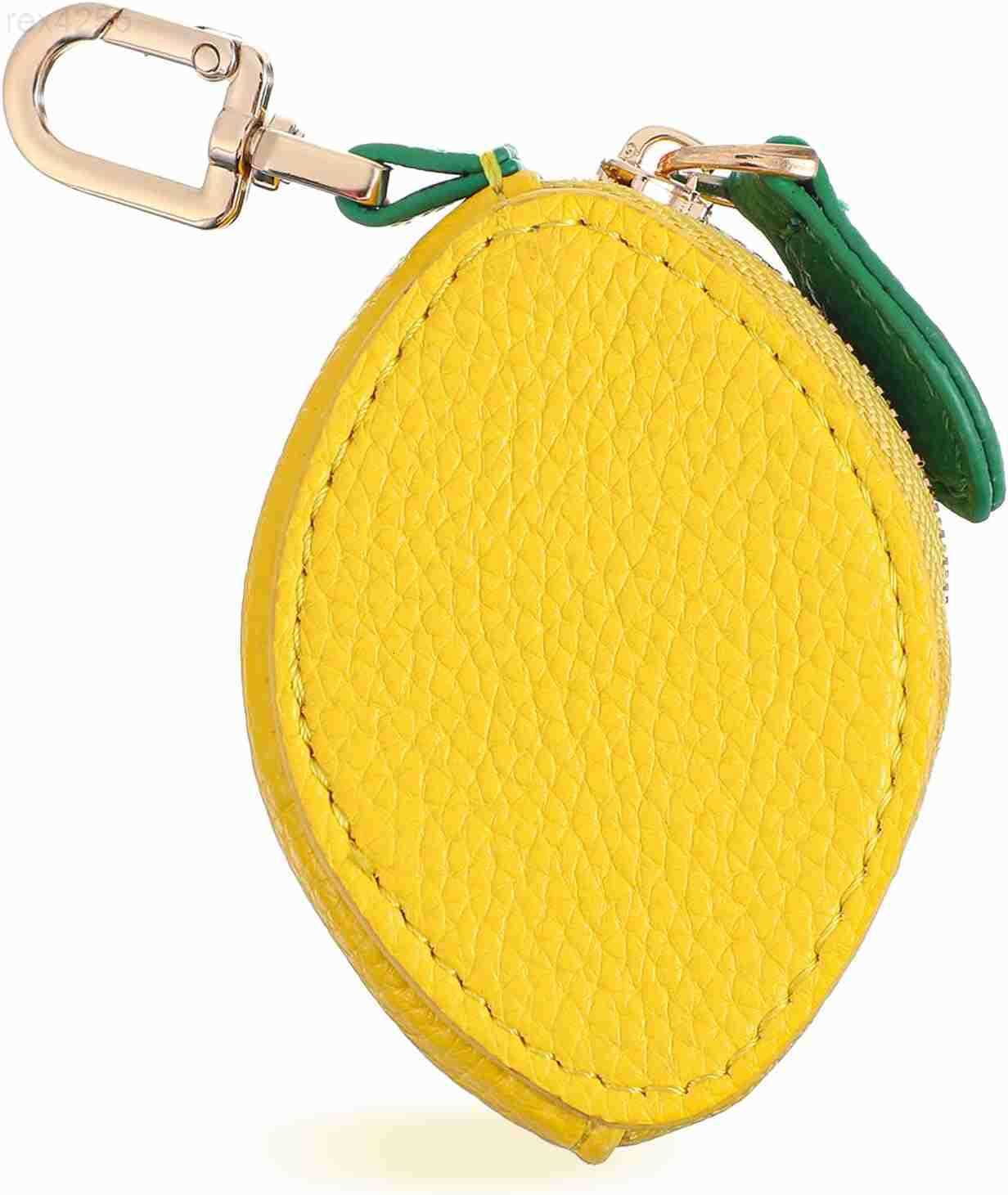 Lemon Shaped Mini Coin Purse with Keychain Leather Small Cute Coin Pouch for Women Mini Fruit Wallet Key ChainW250911