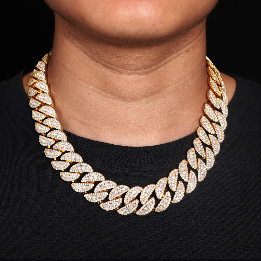 22mm Hip Hop Miami Cuban Chain Necklace Bracelets 5A Zircon Gold Plated Jewelry