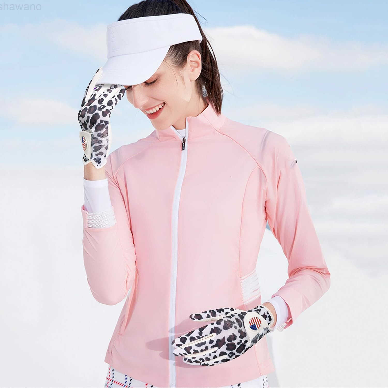 Sport Womens Golf Glove with Ball Marker Rain Left Right Hand Leather Printed Pack Ladies Golf Gloves All Weather Grip Breathable Soft Size Small Medi