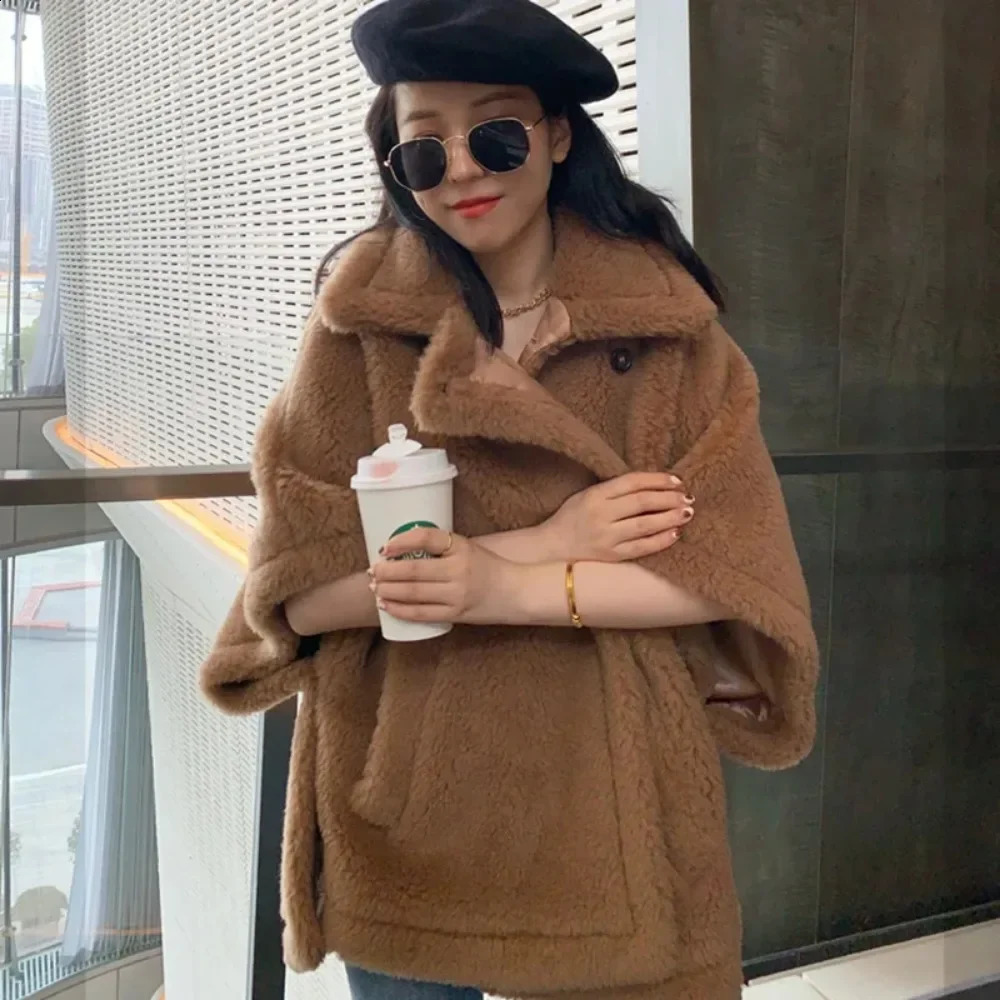 Fashion Sheep Wool Jacket Winter Real Fur Coat Women Teddy Lady Streetwear Cloak Thick Warm Overcoat 250911