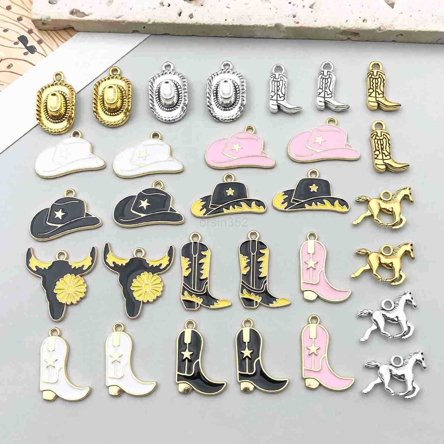 30pcs Western Cowboy Charms for Jewelry Making Alloy Boot Gun Cowboy Boot Hat Horse Cactus Charms Pendants for Necklace Earrings Keychain Fathers Day 