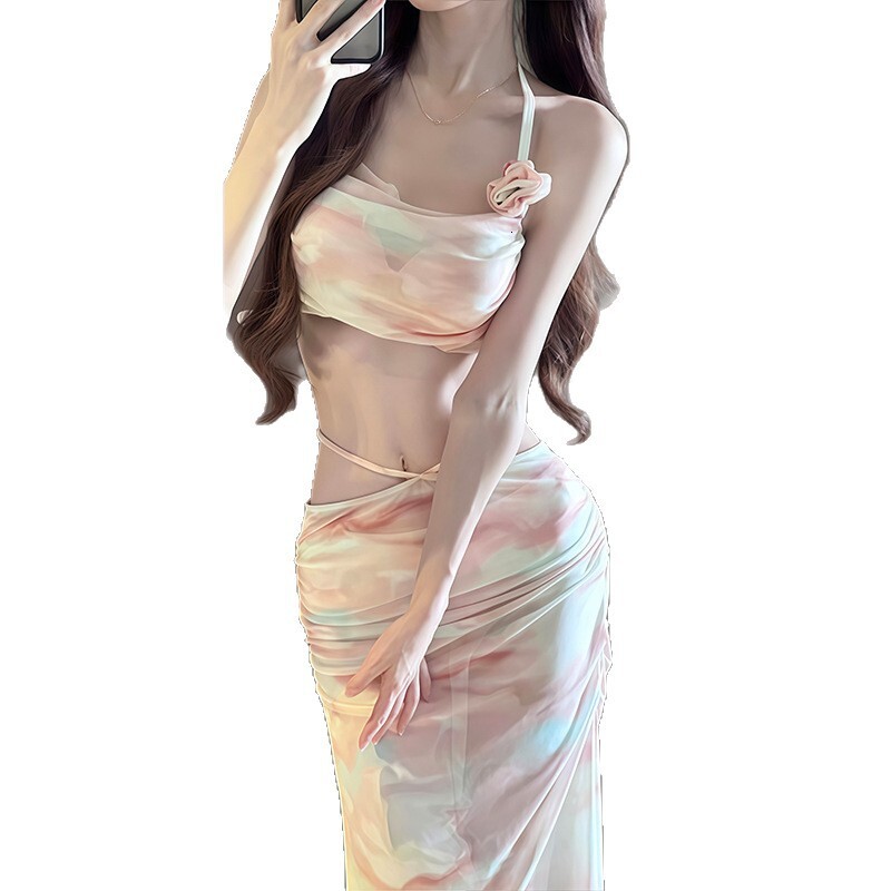 2025 New Two-Piece Bikini Swimsuit for Women, High-End Three-Piece Set, Sexy Long Skirt, Underwire Push-Up Vacation Swimwear