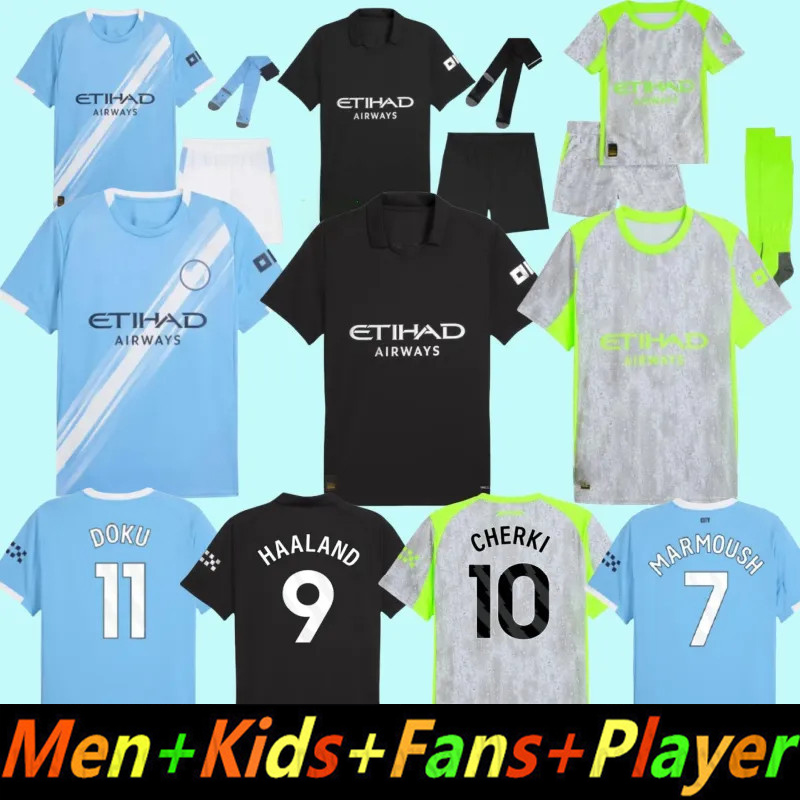 2025 2026 De Bruyne Phillips Man City Grealish Ferran Mahrez Foden Bernardo Joao Cancelo z Rodrigo Football Shirt Men Kids Kit Sets 25 26 Haaland Soccer Jerseys 9