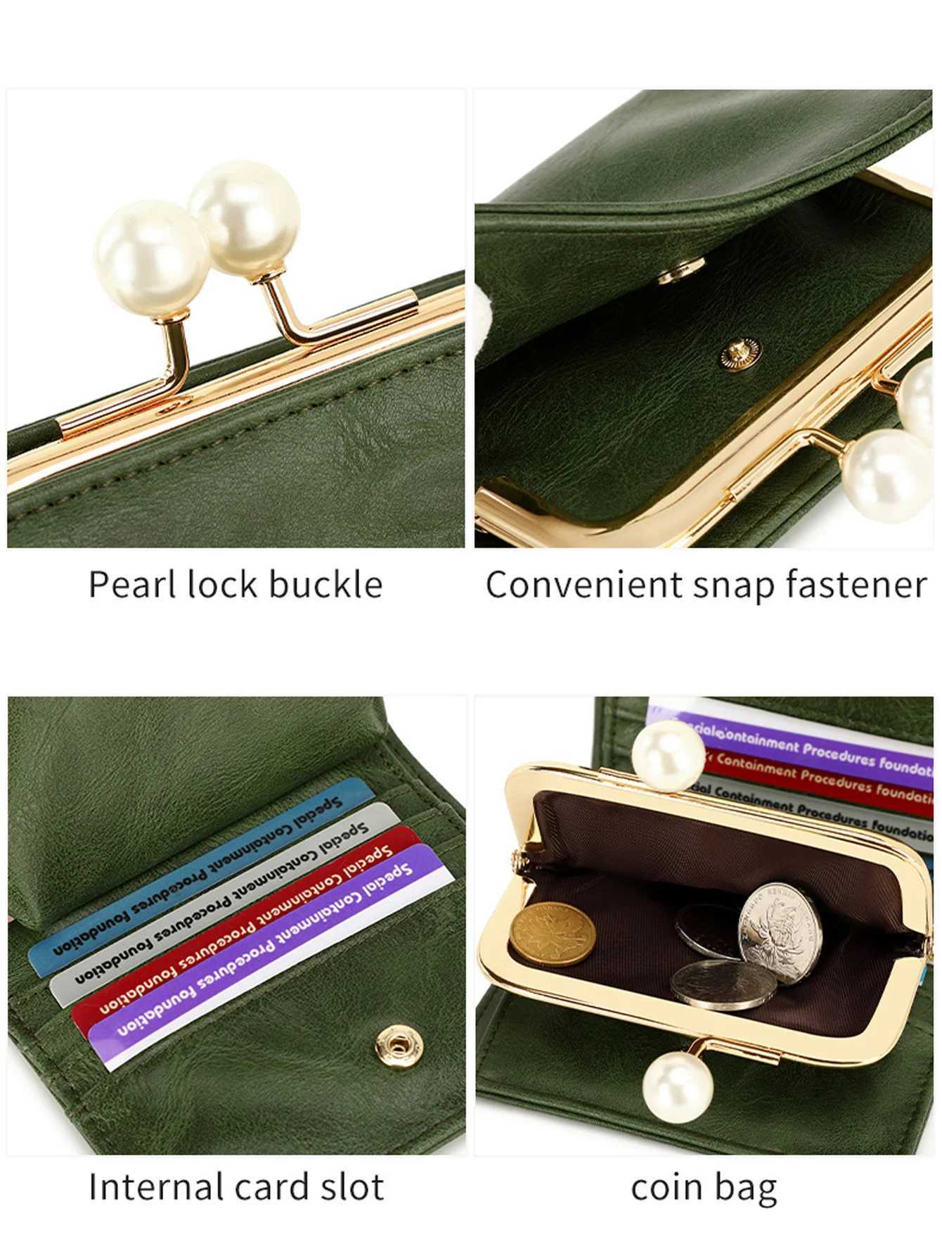 Womens Cute Pearls Kiss Lock Wallet multifunctional Trifold Large Capacity Short Wallet fashion PU Leather Coin ZeroWallet W250911