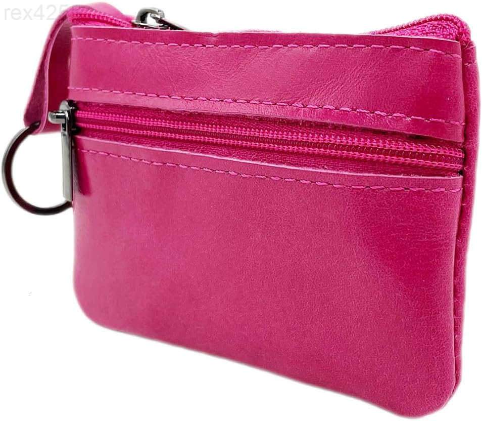 Women Genuine Leather Coin Pouch Zip Mini Purse Wallet Key Chain Double ZipperW250911
