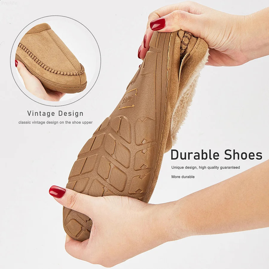 Winter Mens Slippers Memory Foam Plush Warm Cozy Vintage House Shoes Suede Sewing er Casual Slipper IndoorOutdoor250906
