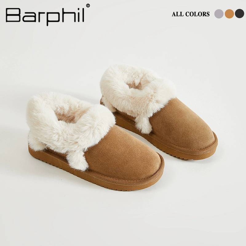 Barphil Women's Cotton Shoes 2025 Autumn and Winter New Style Fleece-Lined Warm Outdoor Nubuck Leather Snow Boots Anti-Slip and Waterproof