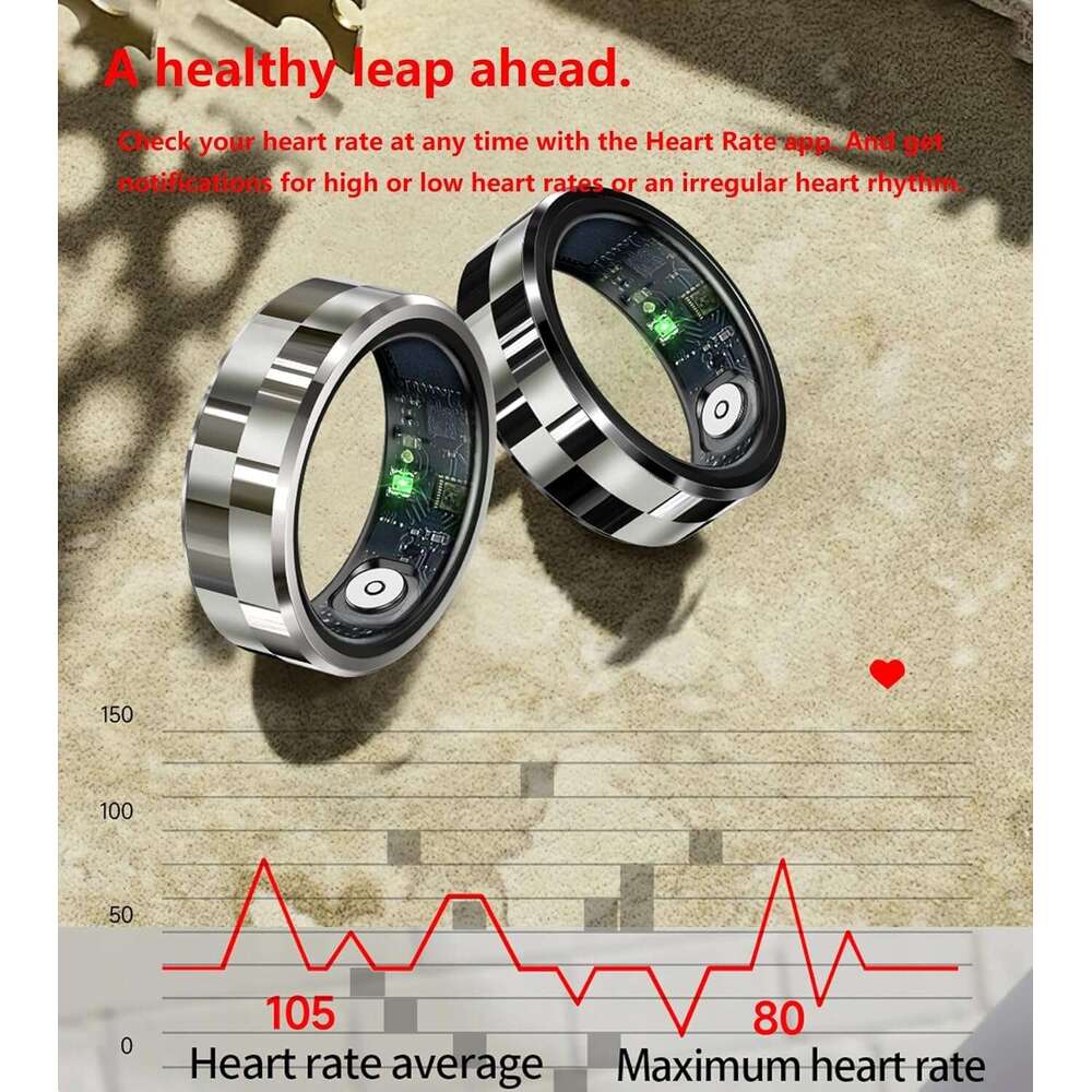 Smart Blood Pressure Monitor Health for Men Heart Rate Sleep Fiess Tracker Ring Gesture Control Pedometer Calories Step Counter Waterproof Compatible 