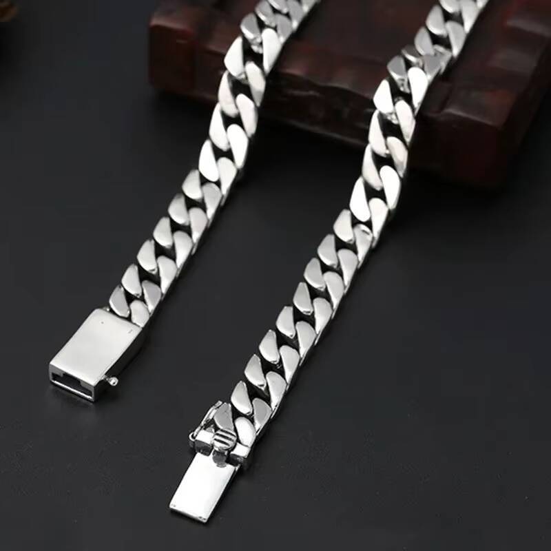 100 Real Solid S925 Silver Jewelry Cuban Chain Link Chain Necklace Men Popular Simple Trend Gold Tanks Whip Sweater Wholesale